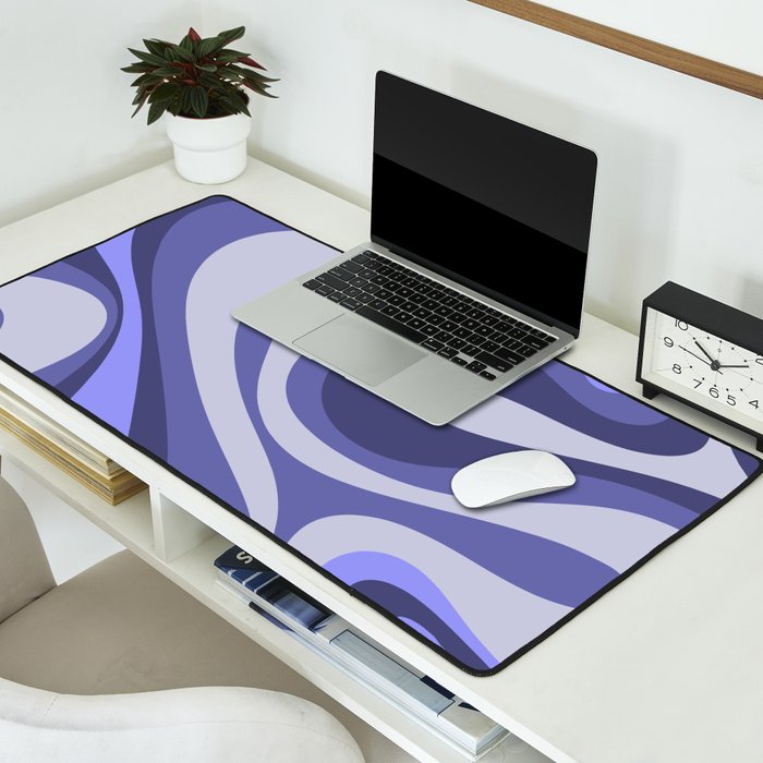 Mod Swirl Retro Abstract Pattern in Purple Periwinkle and Lavender Tones Desk Mat Gallery Image 2