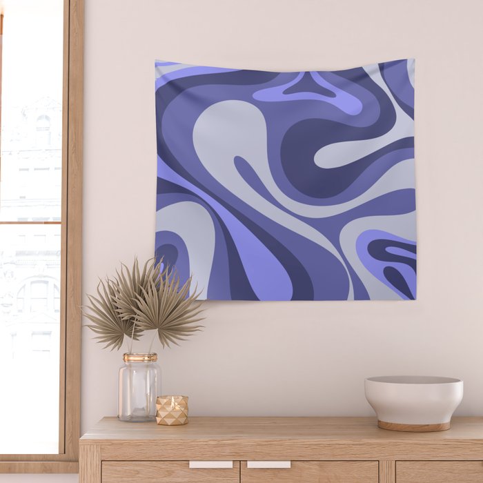 Mod Swirl Retro Abstract Pattern in Purple Periwinkle and Lavender Tones Wall Tapestry Gallery Image 2