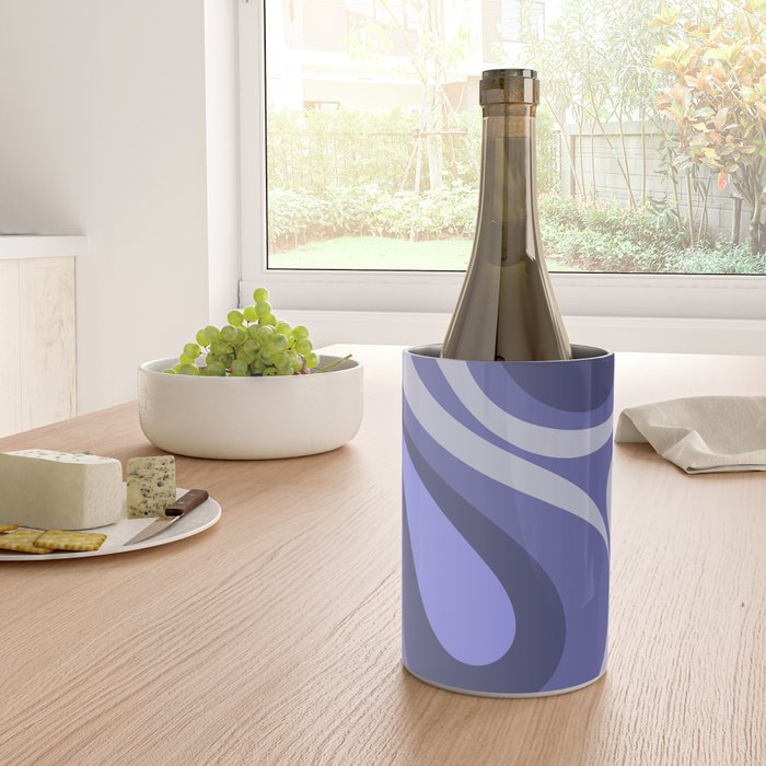 Mod Swirl Retro Abstract Pattern in Purple Periwinkle and Lavender Tones Wine Chiller Gallery Image 4