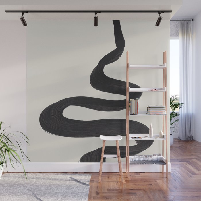 Minimalist Abstract Art Smoke Genie In The Lamp Mythical Magical Ink Art Black & White Wall Mural Gallery Image 1