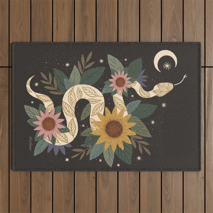 Year of the Snake - Black Outdoor Rug Gallery Image 1