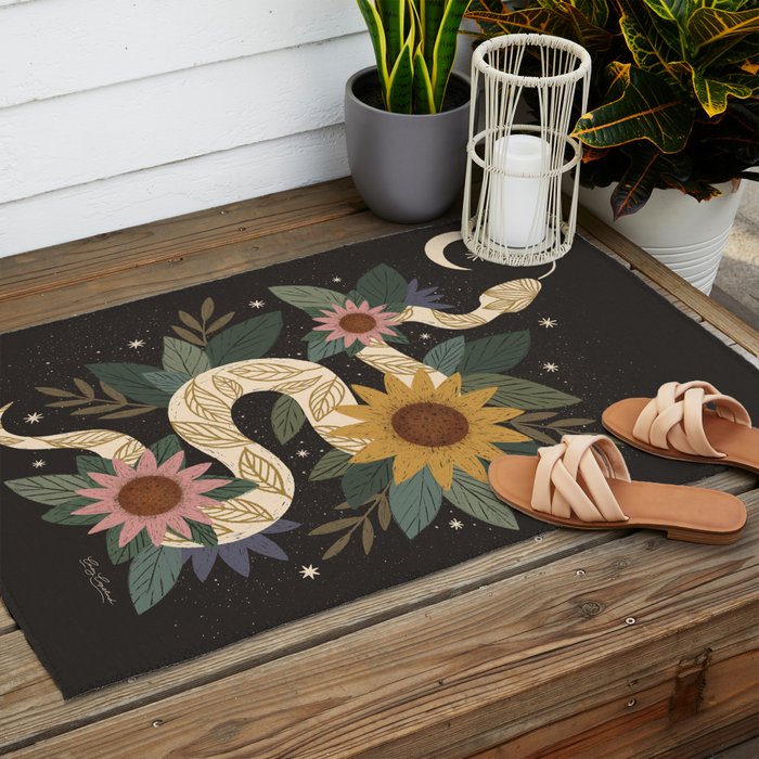 Year of the Snake - Black Outdoor Rug Gallery Image 2