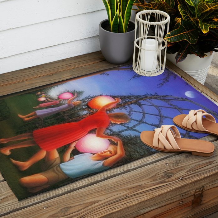 Classical Magic Realism Masterpiece 'Garden Party' by George Tooker Outdoor Rug Gallery Image 2