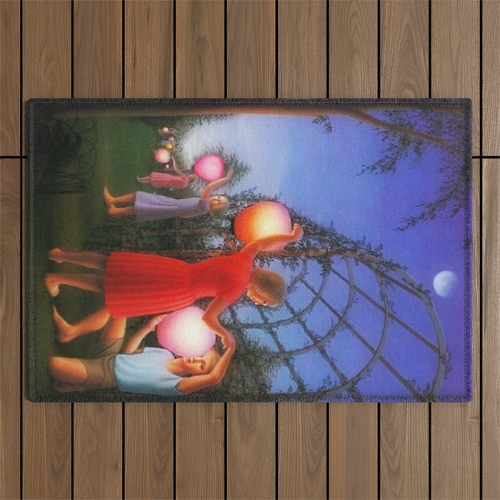 Classical Magic Realism Masterpiece 'Garden Party' by George Tooker Outdoor Rug Gallery Image 1