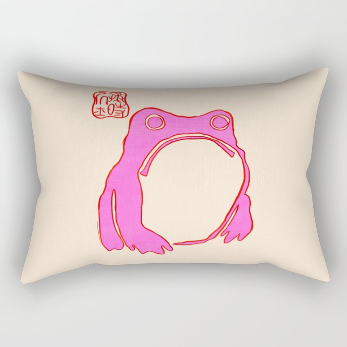 Pink Grumpy Frog Rectangular Pillow Gallery Image 2