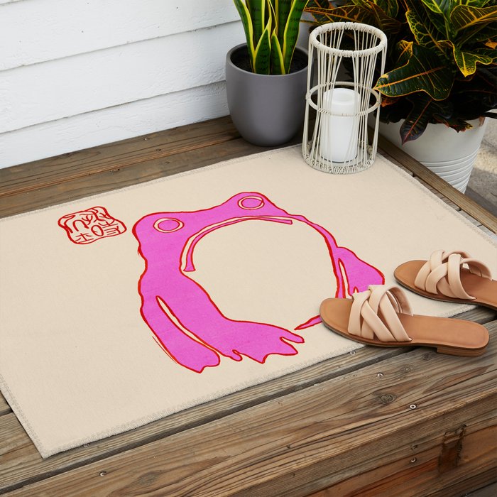 Pink Grumpy Frog Outdoor Rug Gallery Image 2