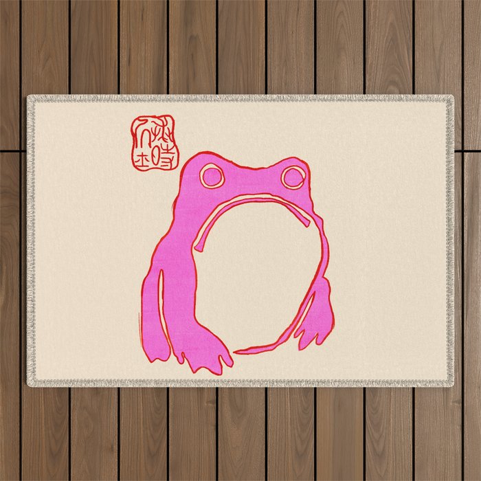 Pink Grumpy Frog Outdoor Rug Gallery Image 1