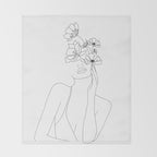 Minimal Line Art Woman with Flowers Throw Blanket Gallery Image 2