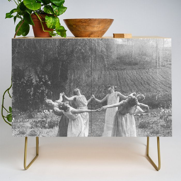 Circle Of Witches Vintage Women Dancing Black And White Credenza Gallery Image 1