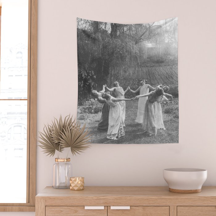Circle Of Witches Vintage Women Dancing Black And White Wall Tapestry Gallery Image 2