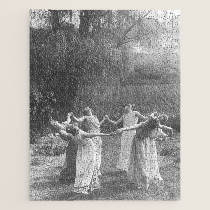 Circle Of Witches Vintage Women Dancing Black And White Jigsaw Puzzle Gallery Image 1