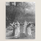 Circle Of Witches Vintage Women Dancing Black And White Jigsaw Puzzle Gallery Image 1