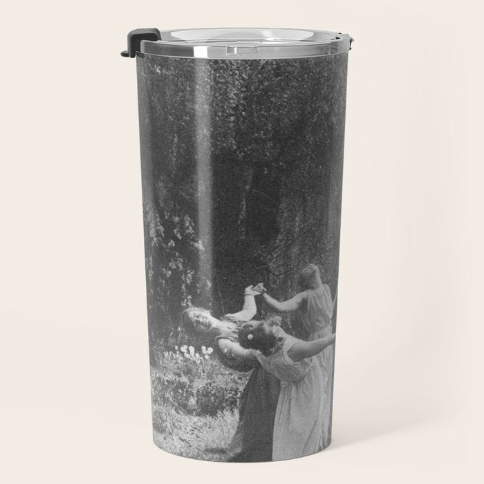Circle Of Witches Vintage Women Dancing Black And White Travel Mug Gallery Image 3