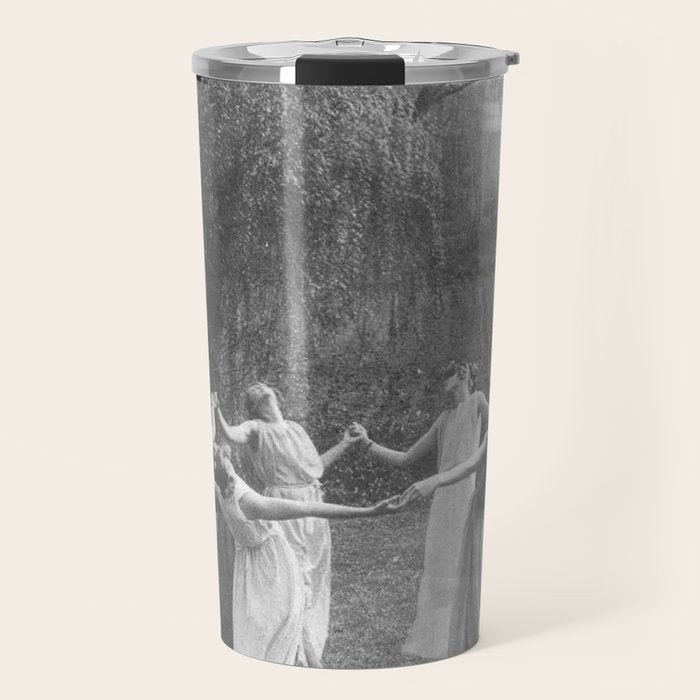 Circle Of Witches Vintage Women Dancing Black And White Travel Mug Gallery Image 1
