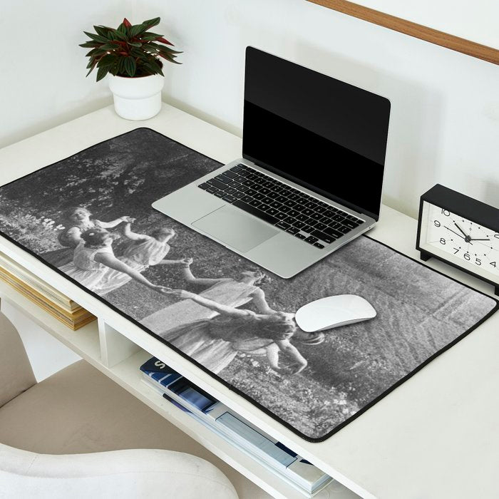 Circle Of Witches Vintage Women Dancing Black And White Desk Mat Gallery Image 2