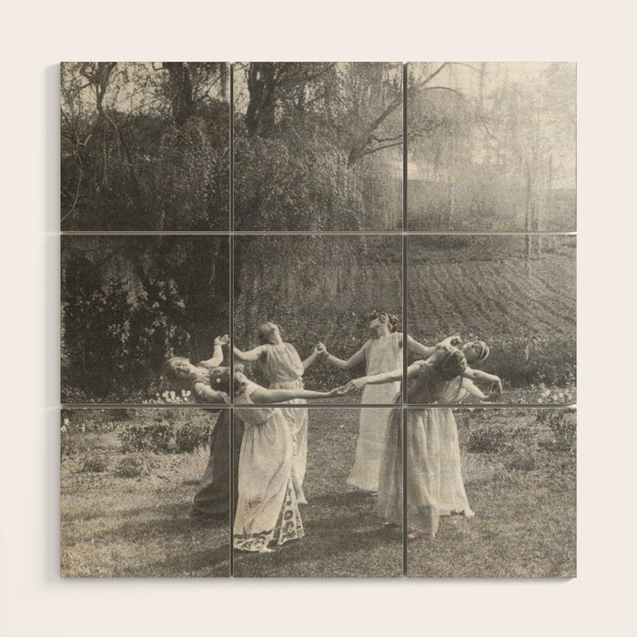 Circle Of Witches Vintage Women Dancing Black And White Wood Wall Art Gallery Image 1