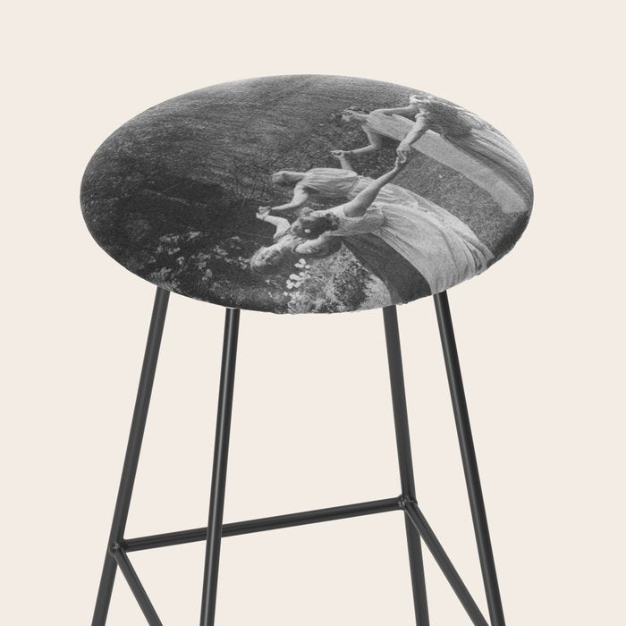 Circle Of Witches Vintage Women Dancing Black And White Stool Gallery Image 2