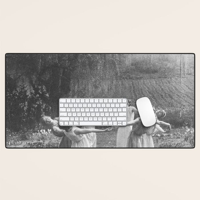 Circle Of Witches Vintage Women Dancing Black And White Desk Mat Gallery Image 1
