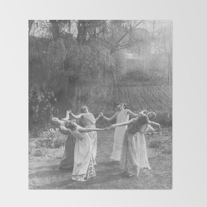 Circle Of Witches Vintage Women Dancing Black And White Throw Blanket Gallery Image 2