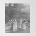 Circle Of Witches Vintage Women Dancing Black And White Throw Blanket Gallery Image 2