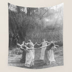 Circle Of Witches Vintage Women Dancing Black And White Wall Tapestry Gallery Image 4