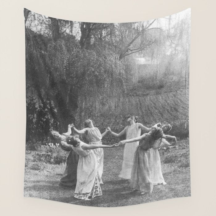 Circle Of Witches Vintage Women Dancing Black And White Wall Tapestry Gallery Image 4