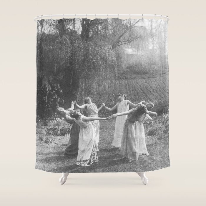 Circle Of Witches Vintage Women Dancing Black And White Shower Curtain Gallery Image 1