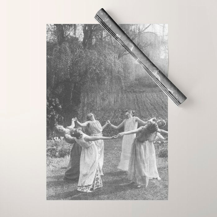 Circle Of Witches Vintage Women Dancing Black And White Wrapping Paper Gallery Image 1