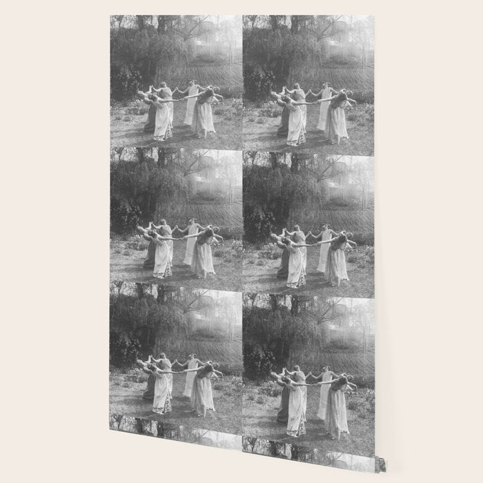 Circle Of Witches Vintage Women Dancing Black And White Wallpaper Gallery Image 2