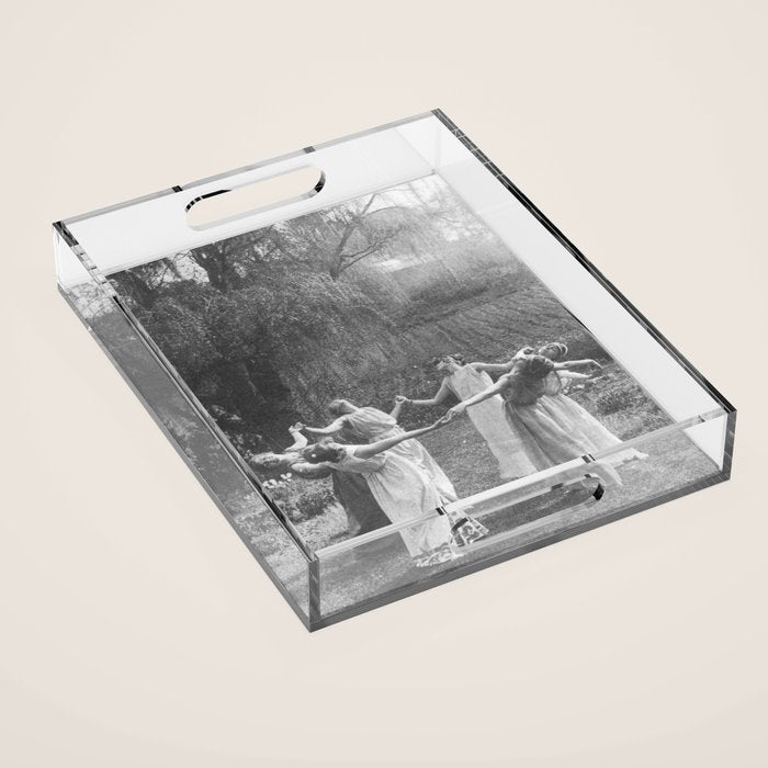 Circle Of Witches Vintage Women Dancing Black And White Acrylic Tray Gallery Image 1