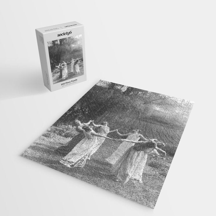 Circle Of Witches Vintage Women Dancing Black And White Jigsaw Puzzle Gallery Image 2