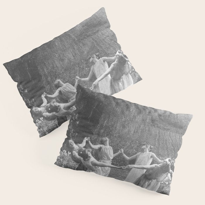Circle Of Witches Vintage Women Dancing Black And White Pillow Sham Gallery Image 3