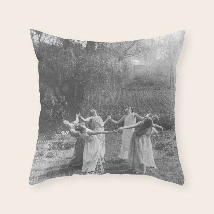 Circle Of Witches Vintage Women Dancing Black And White Throw Pillow Gallery Image 6