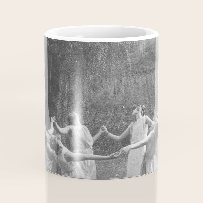 Circle Of Witches Vintage Women Dancing Black And White Coffee Mug Gallery Image 4