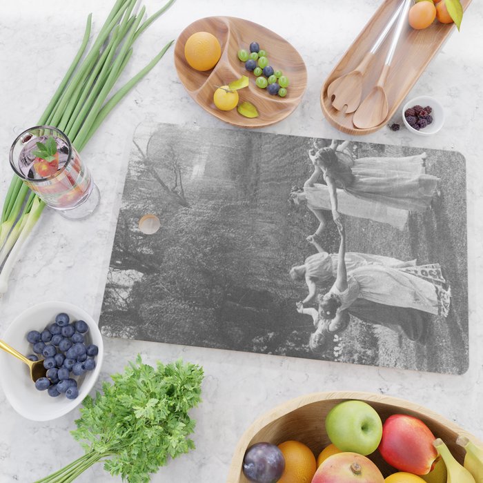 Circle Of Witches Vintage Women Dancing Black And White Cutting Board Gallery Image 2
