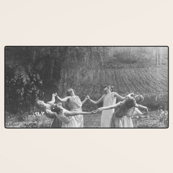 Circle Of Witches Vintage Women Dancing Black And White Desk Mat Gallery Image 3