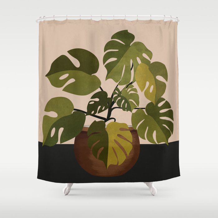 Monstera Plant In A Pot 1 Shower Curtain Gallery Image 1