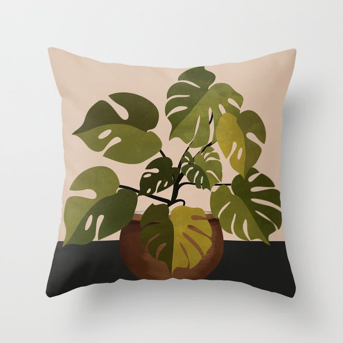 Monstera Plant In A Pot 1 Throw Pillow Gallery Image 6