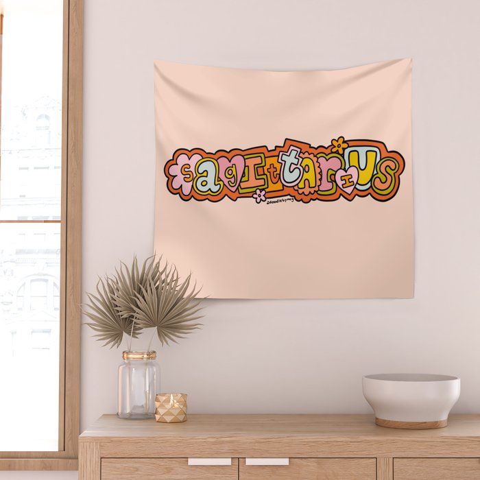 Sagittarius Doodle Letters Wall Tapestry Gallery Image 2