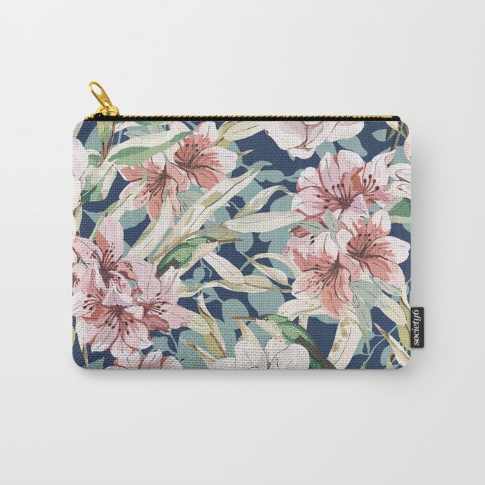 Birds in lush night garden flowers Carry All Pouch Gallery Image 1