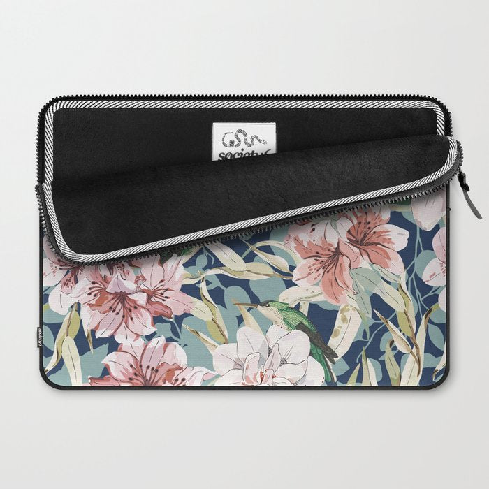 Birds in lush night garden flowers Laptop Sleeve Gallery Image 2
