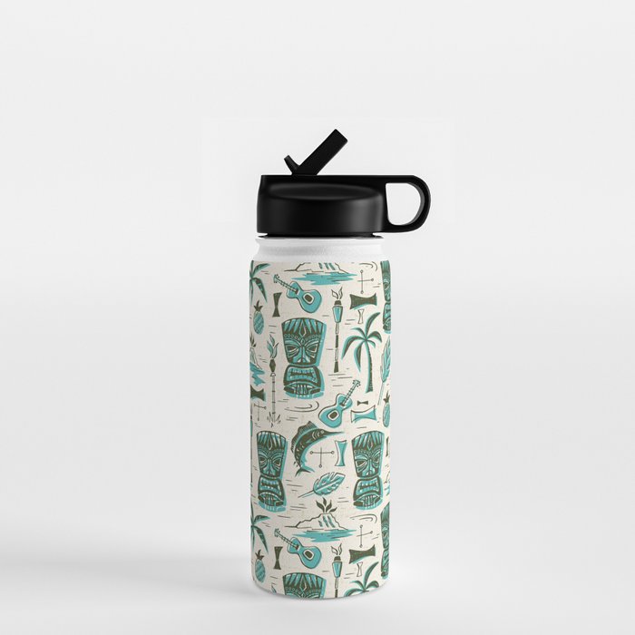 Tropical Tiki - Cream & Aqua Water Bottle Gallery Image 1