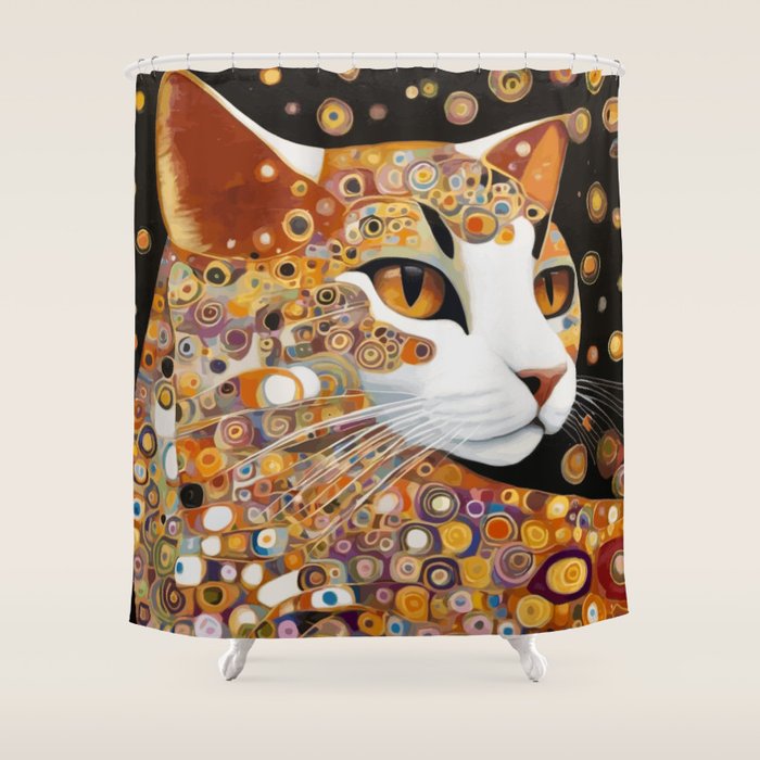 Klimt Cat with Almond Eyes Shower Curtain Gallery Image 1