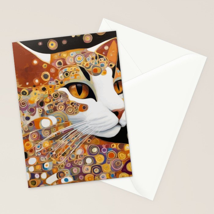 Klimt Cat with Almond Eyes Stationery Card Gallery Image 2