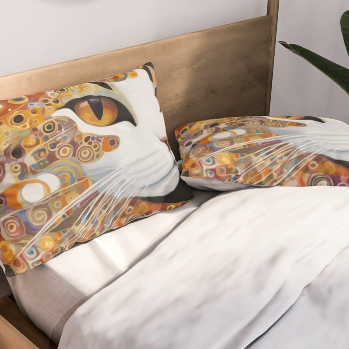 Klimt Cat with Almond Eyes Pillow Sham Gallery Image 2