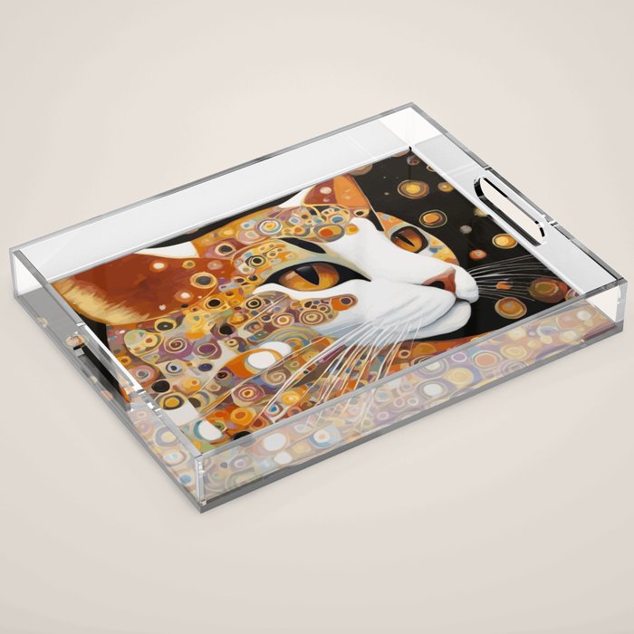 Klimt Cat with Almond Eyes Acrylic Tray Gallery Image 1