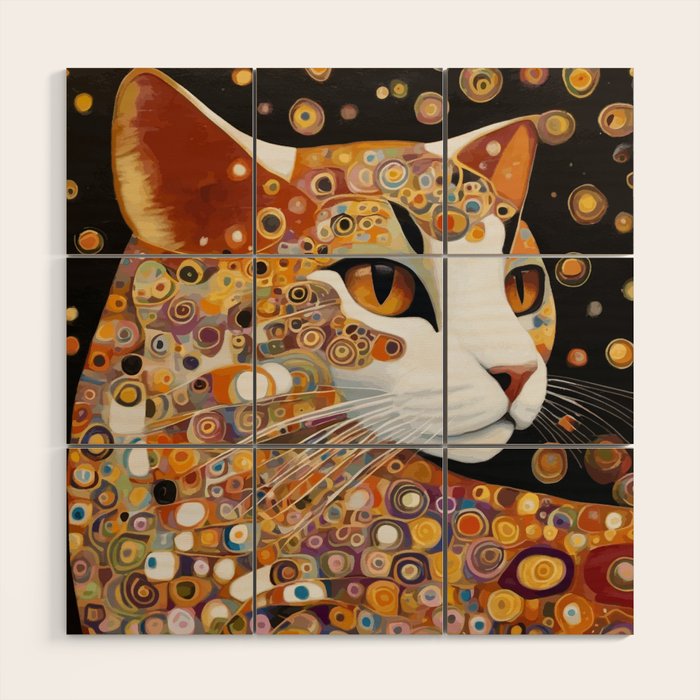 Klimt Cat with Almond Eyes Wood Wall Art Gallery Image 1