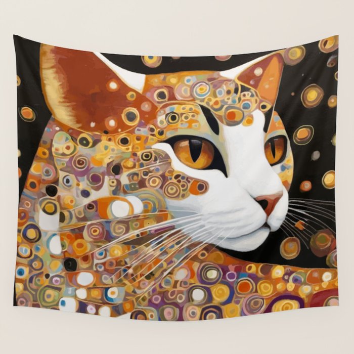 Klimt Cat with Almond Eyes Wall Tapestry Gallery Image 4