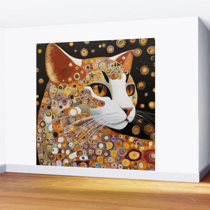 Klimt Cat with Almond Eyes Wall Mural Gallery Image 2