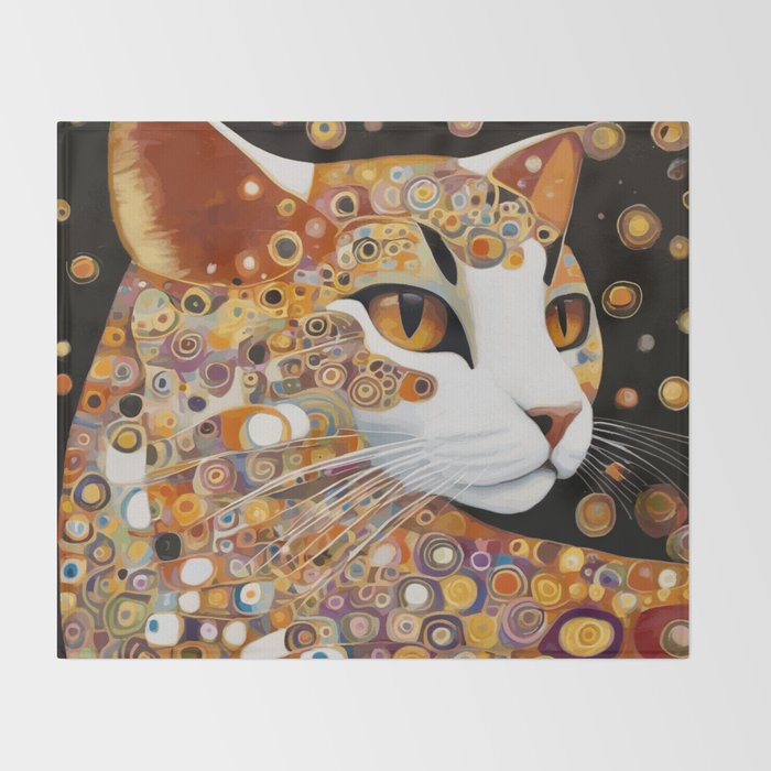 Klimt Cat with Almond Eyes Throw Blanket Gallery Image 2